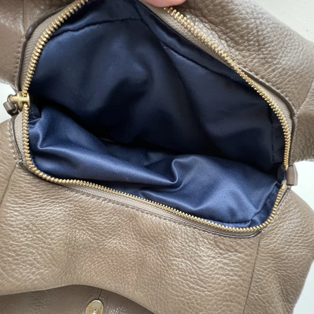 Coach Madison Pebble Taupe/Brown Large Leather Shoulder Bag Minimalist